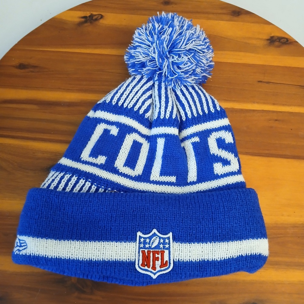 Indianapolis Colts Beanie Mens OSFM Blue Pom New Era Knit Hat RN11493